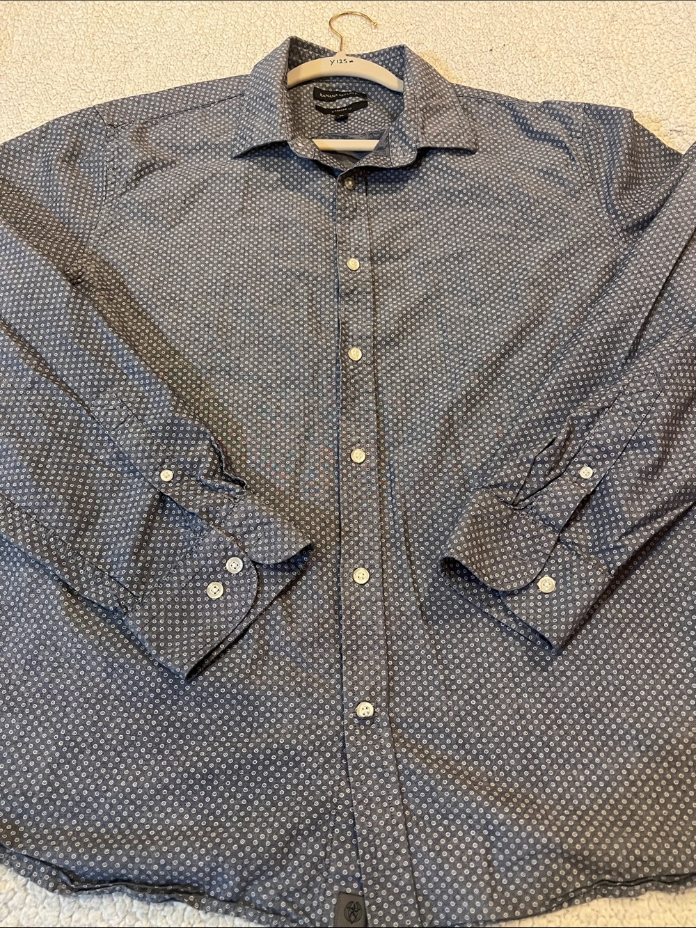 Banana Republic Blue Microprint Long-Sleeve Dress Shirt